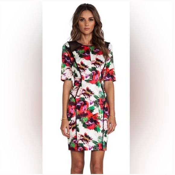 Milly Dresses & Skirts - Milly New York Floral Sheath Dress with Mesh Inset & Piping